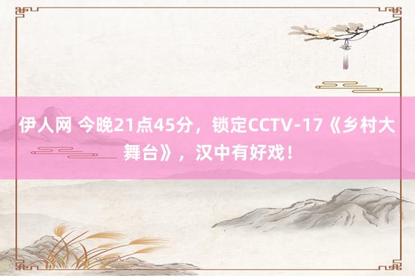 伊人网 今晚21点45分，锁定CCTV-17《乡村大舞台》，汉中有好戏！