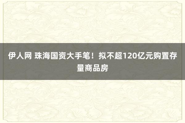 伊人网 珠海国资大手笔！拟不超120亿元购置存量商品房